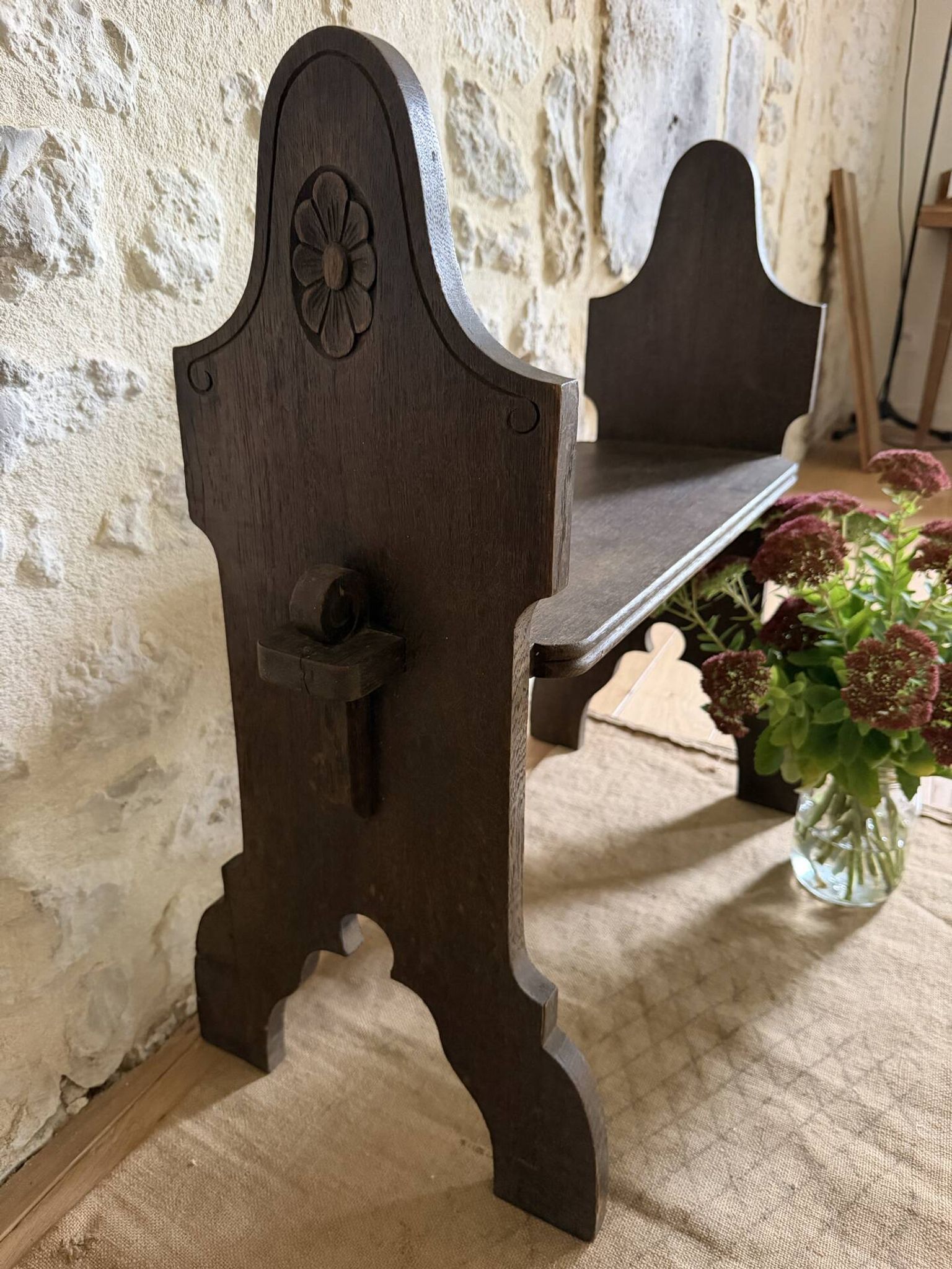 Small brutalist wooden bench