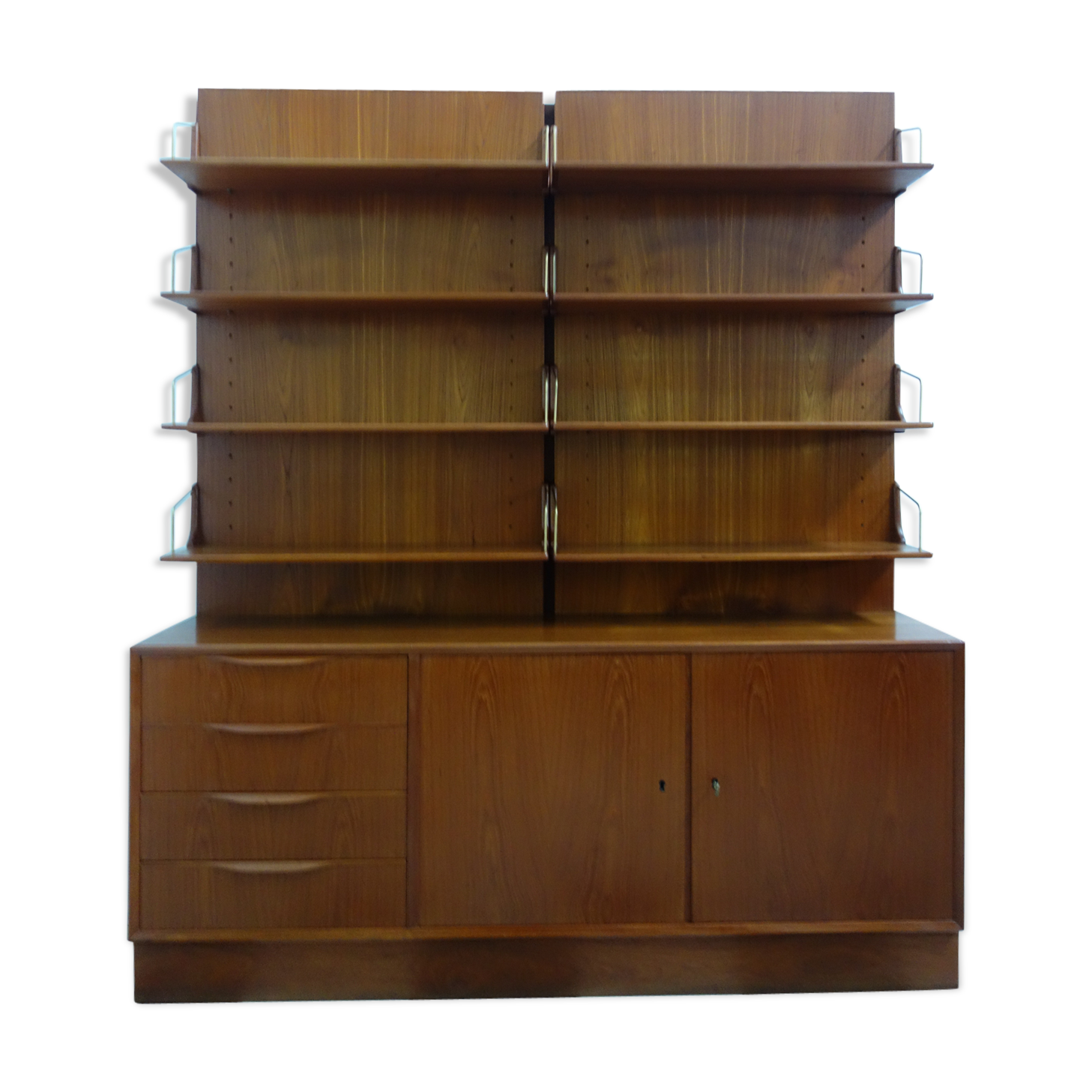 Teak 1960s sideboard with bookcase upright back panel, Danish 60s