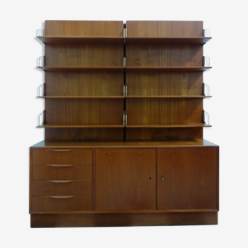 Teak 1960s sideboard with bookcase upright back panel, Danish 60s