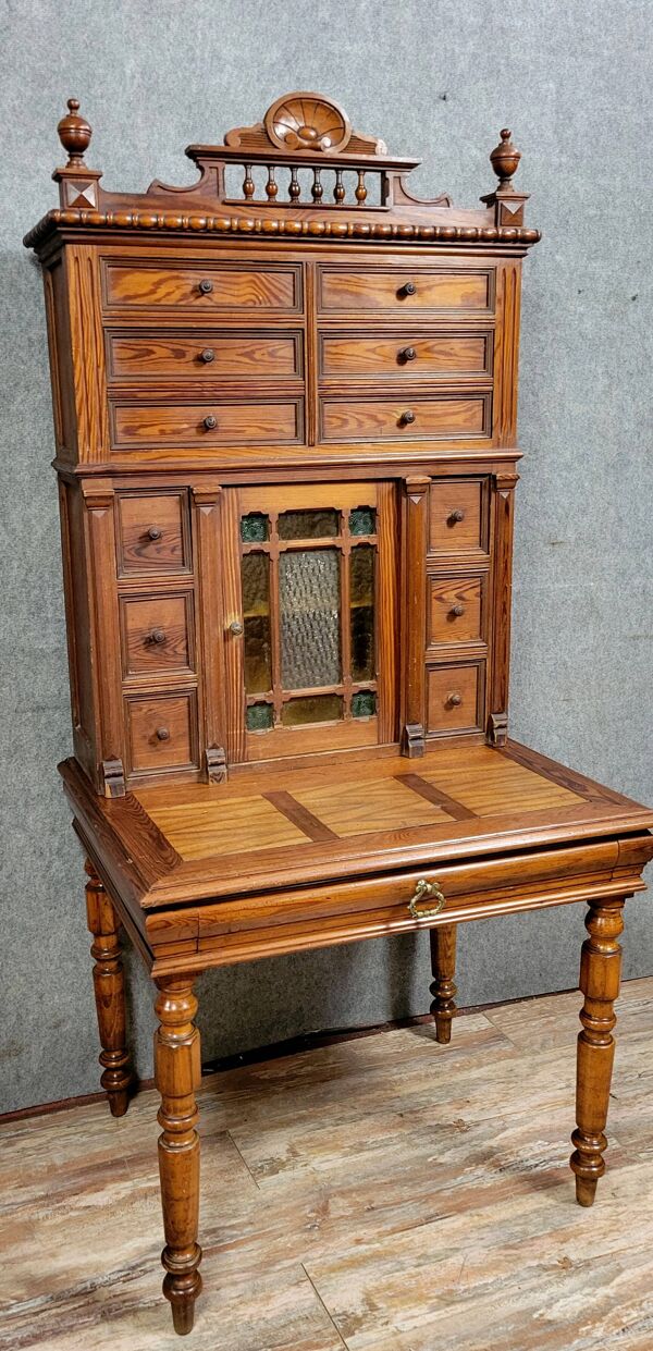 Bureau bonheur du jour a gradin époque Napoléon III en pin vers 1880