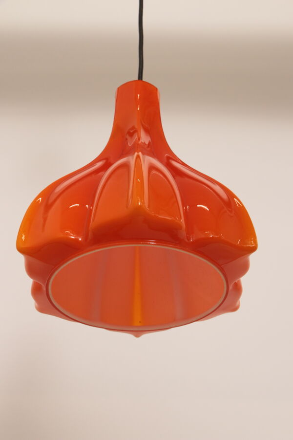 Suspension vintage en verre orange par Peill et Putzler 1960