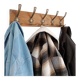 Wall-mounted coat rack with 5 vintage-style hooks in patinated wood and metal.
