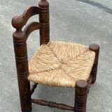 Low chair in oak and straw vintage design 60s
