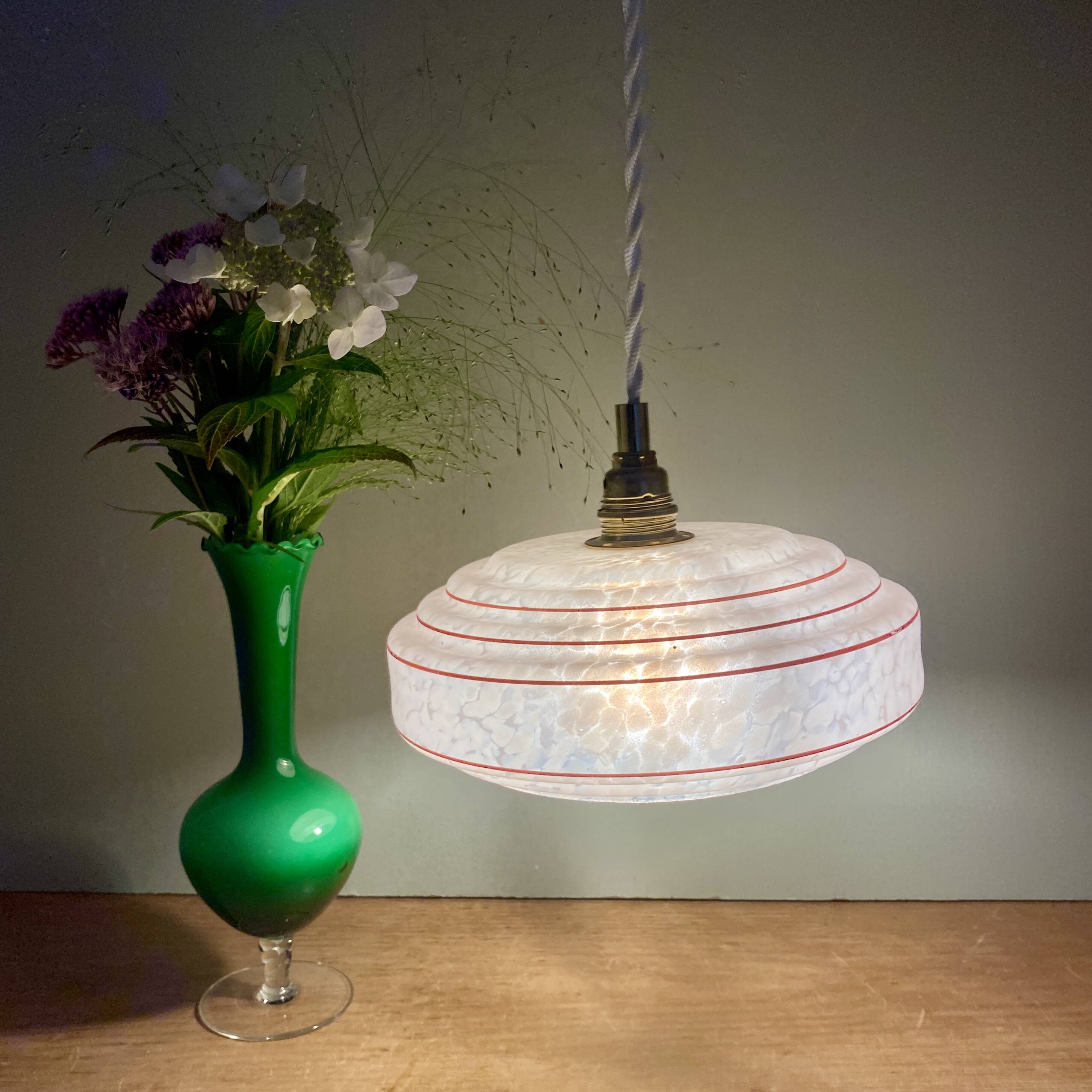 Vintage pink and red Clichy glass lampshade pendant light