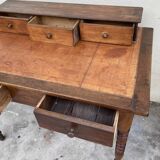 Antique desk with leather top and turned legs, 98 x 60.