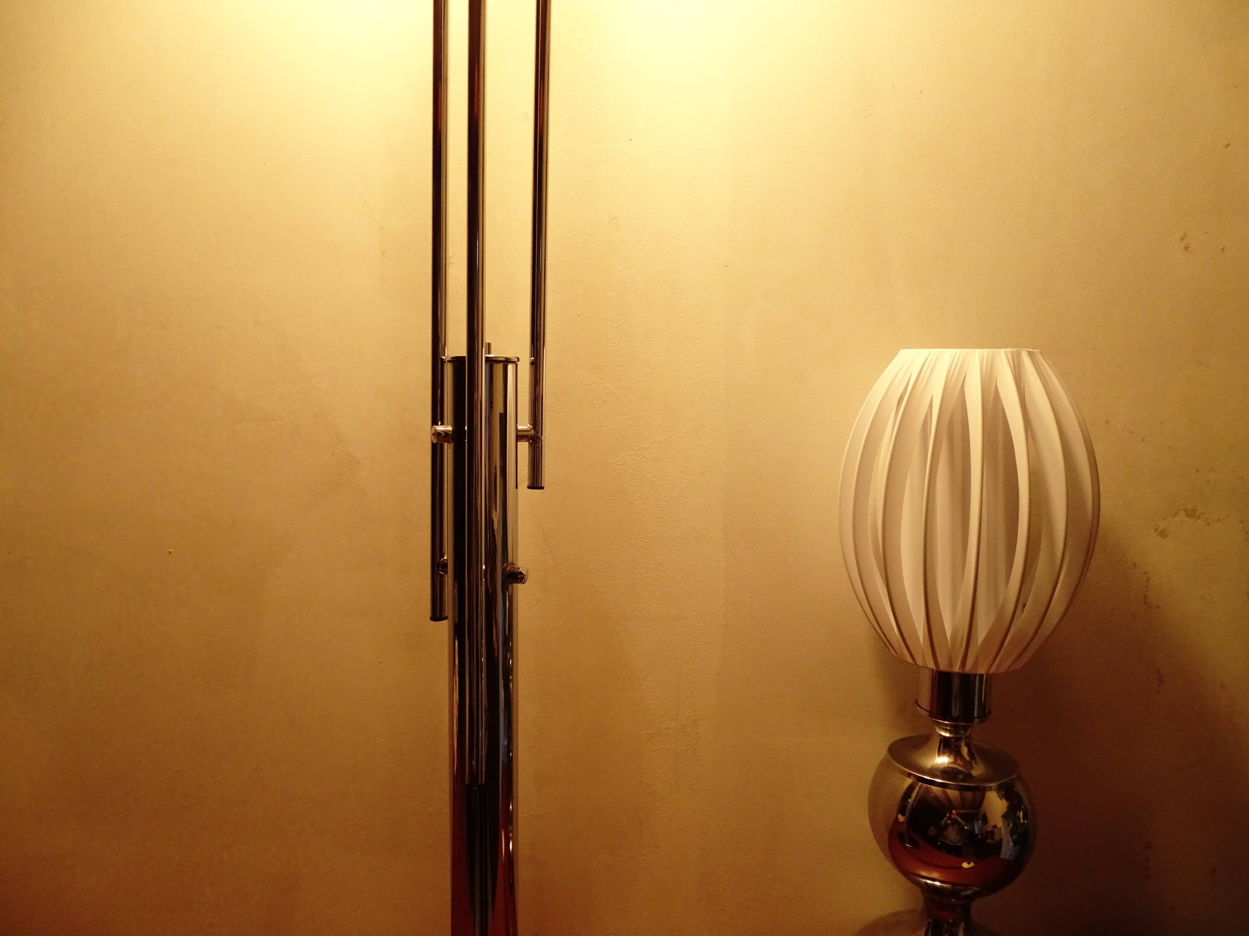 Lampadaire  chromé 3 boules 1970 vintage