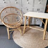 Rattan armchair and table for children