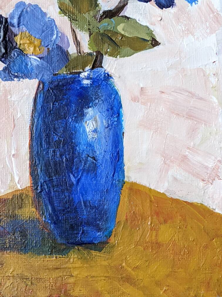 Acrylic on canvas small still life painting bohemian countryside decoration