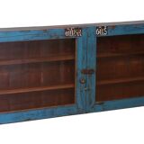 Old Burmese teak wall display case original blue patina