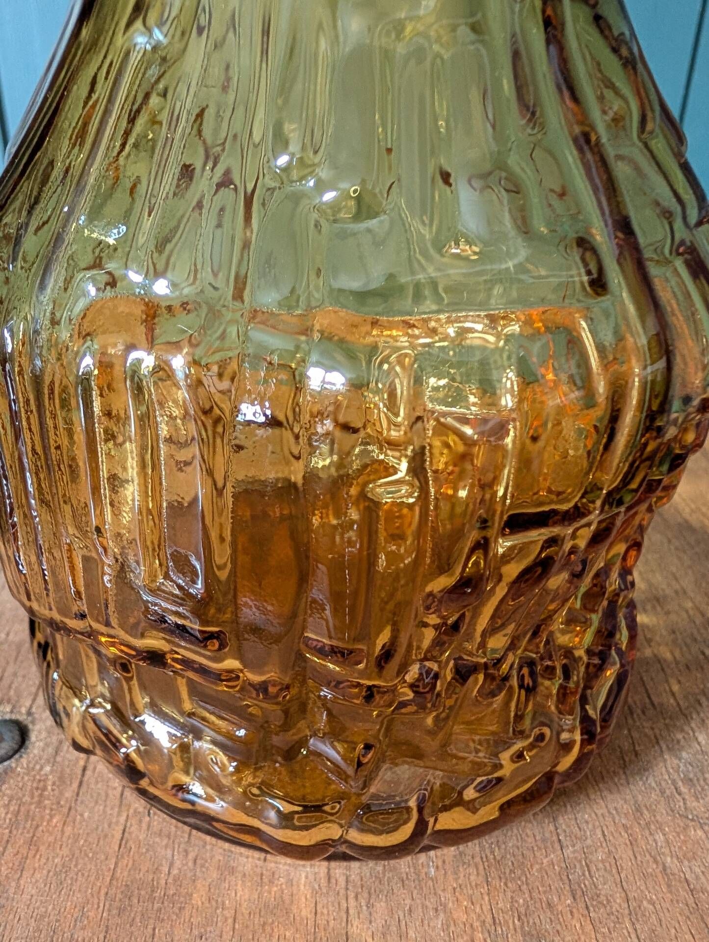 Amber glass carafe with geometric design – 1960s/70s