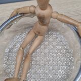 Chiseled glass salad bowl with metal rim