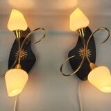 Arlus black and brass opaline sconces 1960