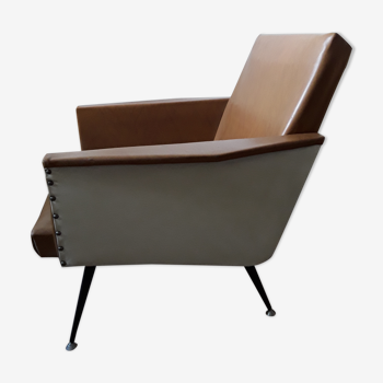 Fauteuil en skaï bicolore années 50/60