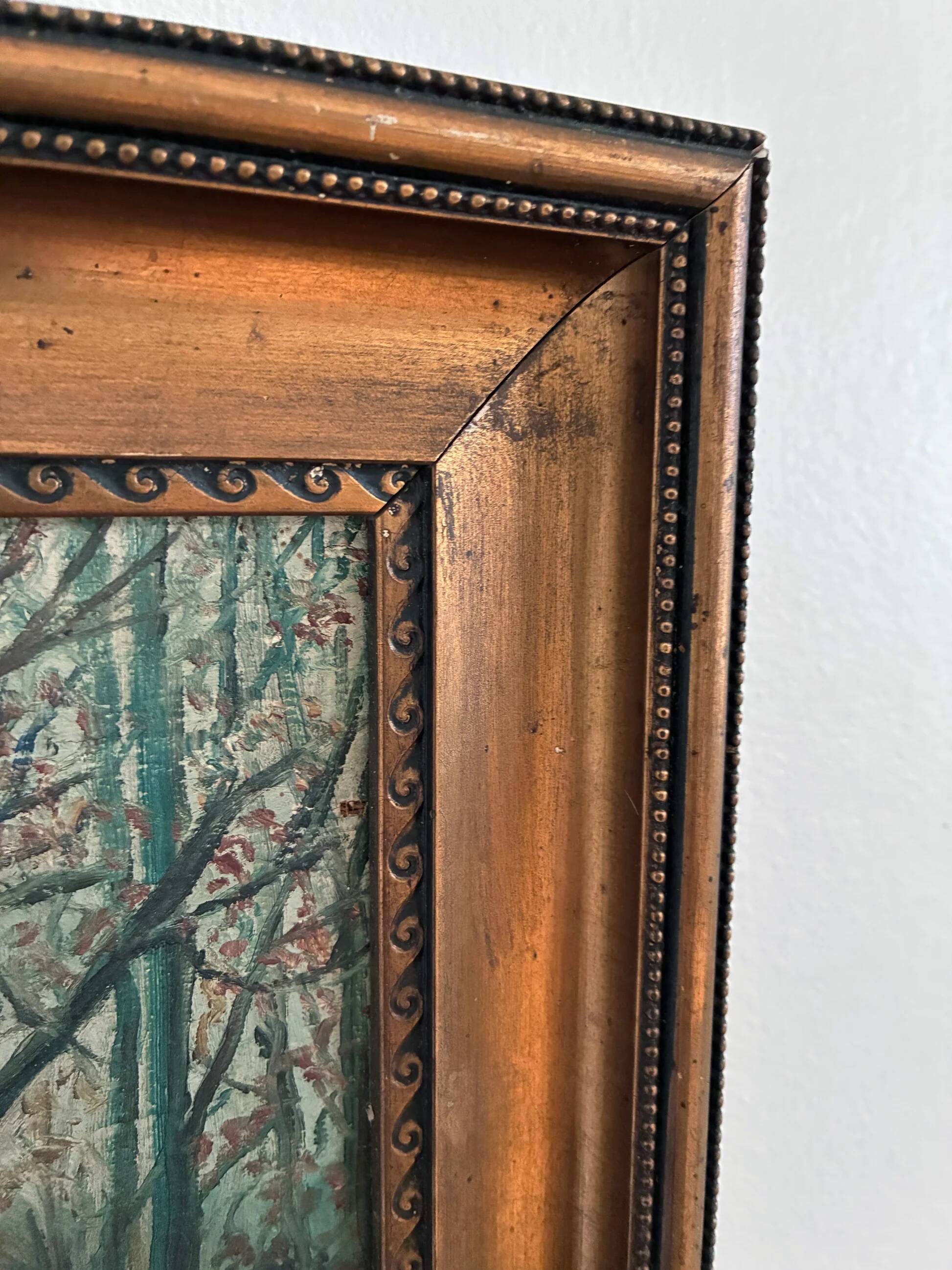 Antique original forest landscape oil painting c. 1910