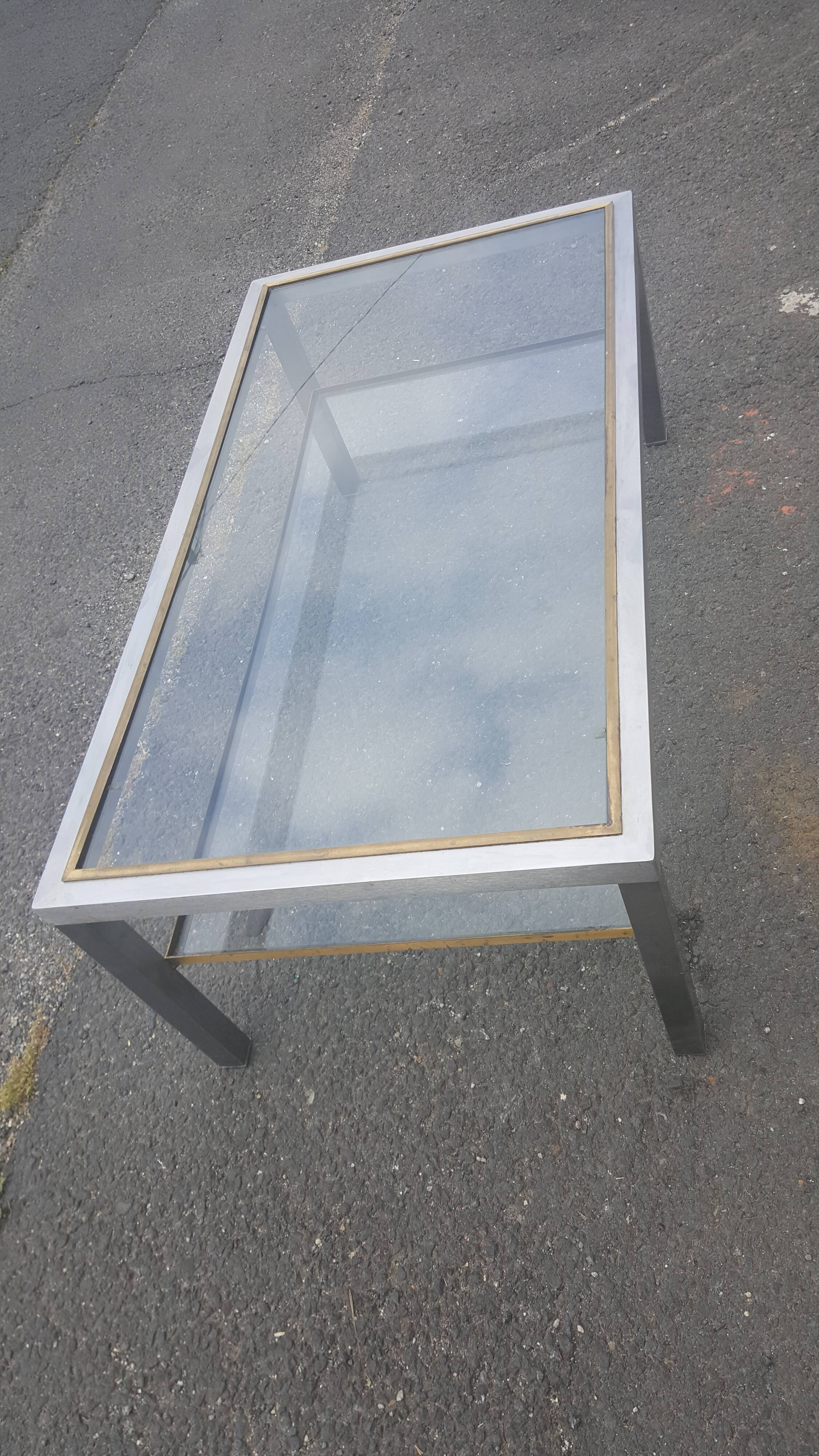 Steel coffee table, bronze and translucent glass circa 1970