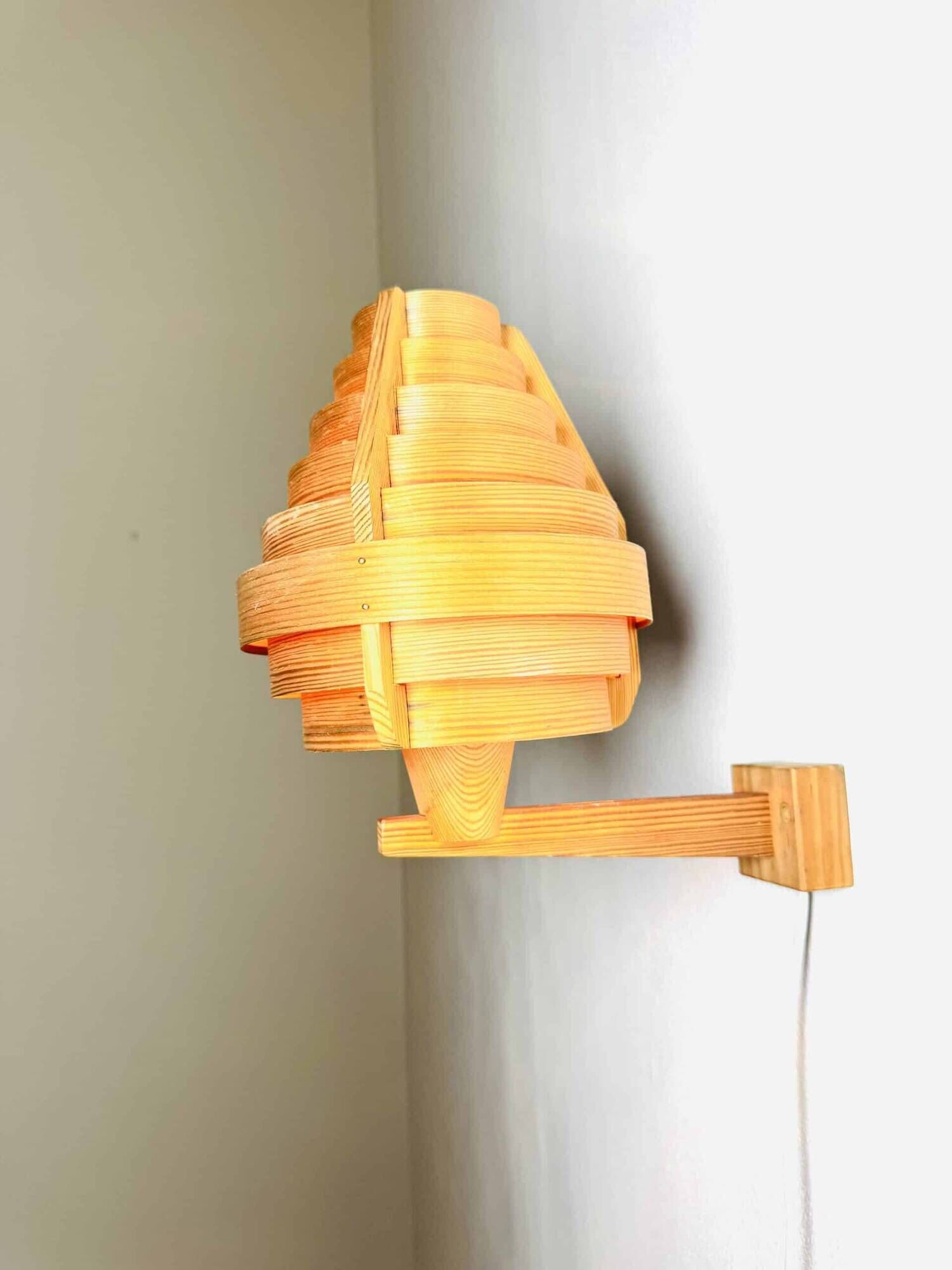 Mounted Pine Veneer Conical Wall Lamp By Hans-Agne Jakobsson For Markaryd, Sweden 1960S