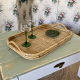 Vintage service tray in bamboo and rattan