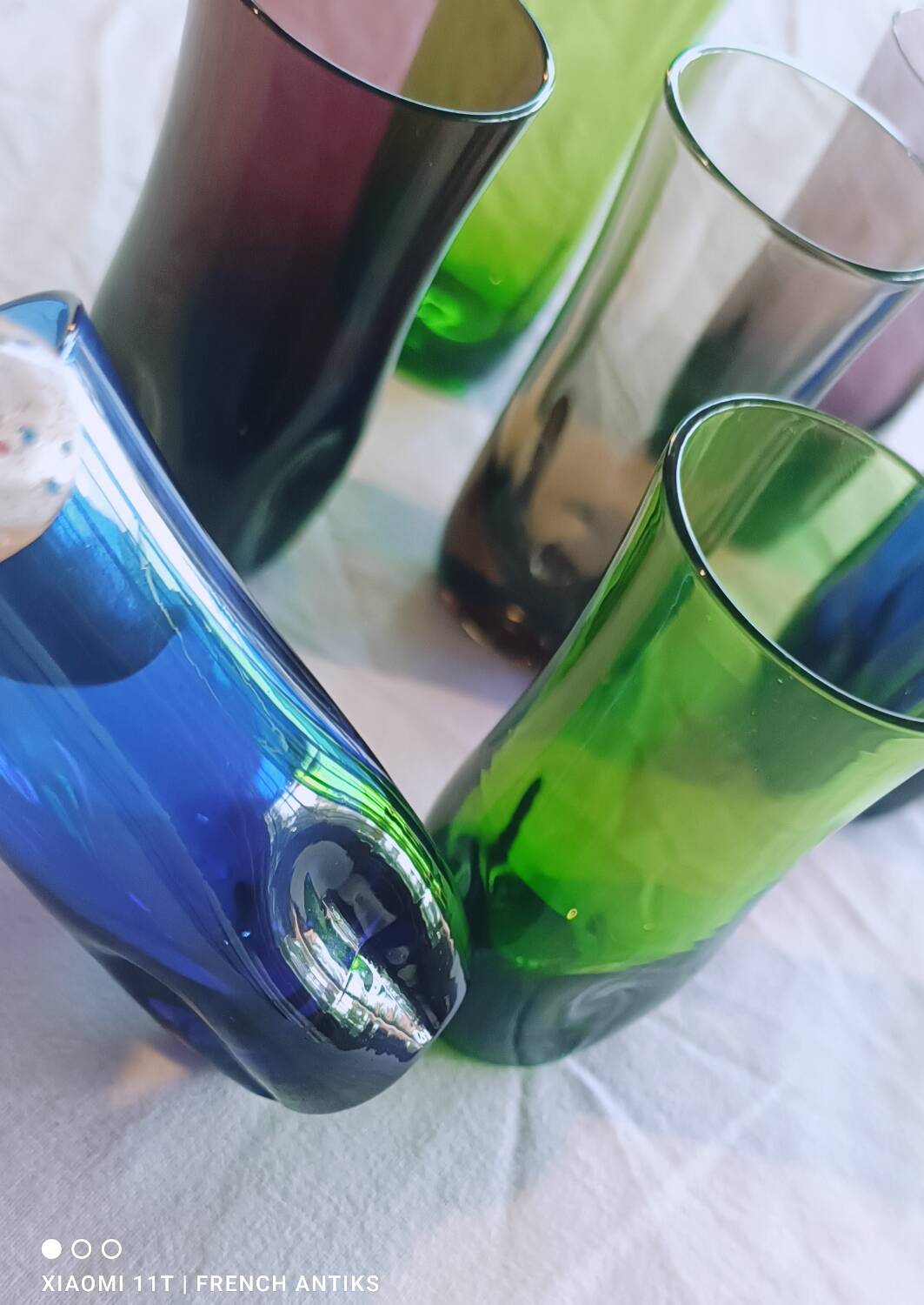 8 verres à liqueur, verre fumé, verrerie de Portieux, 1970's