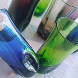 8 verres à liqueur, verre fumé, verrerie de Portieux, 1970's