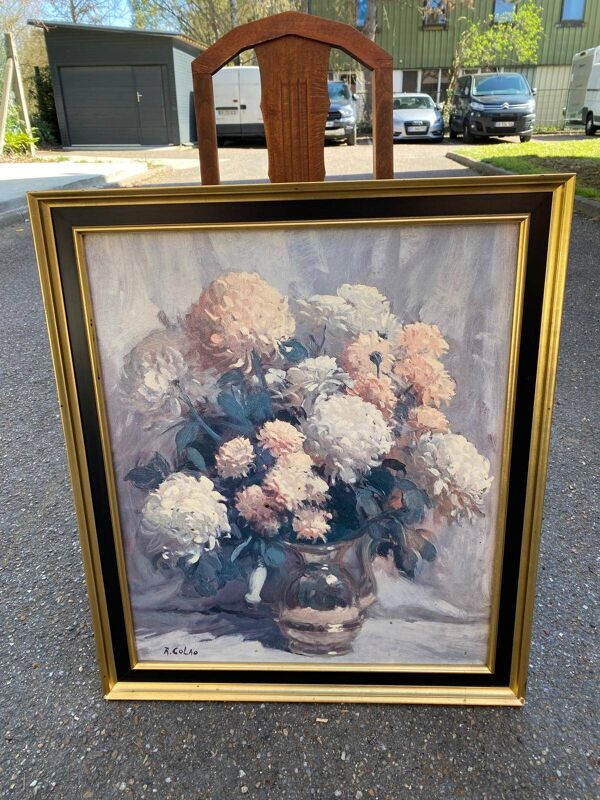 Tableau peinture huile sur toile Rudolph Colao nature morte 58x68