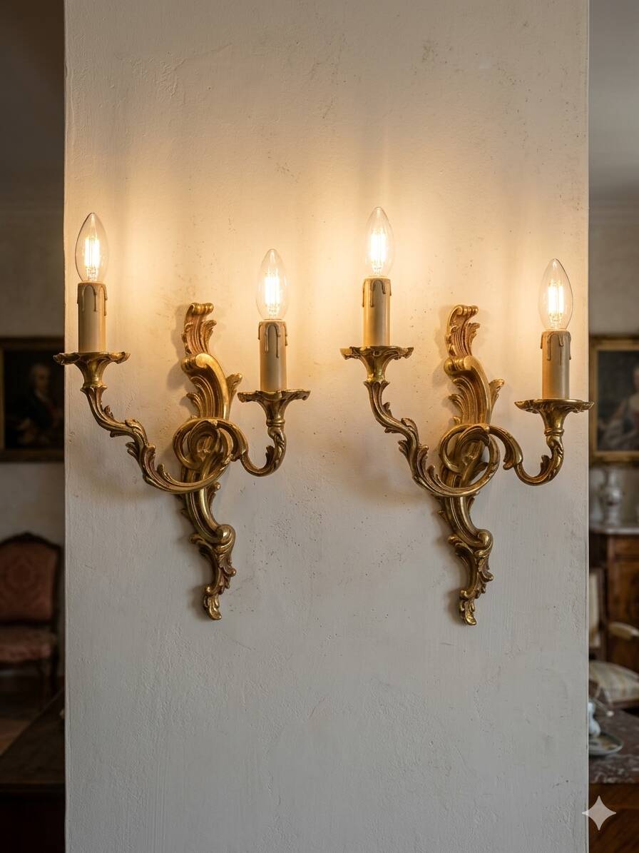 Pair of Louis XV style bronze wall sconces
