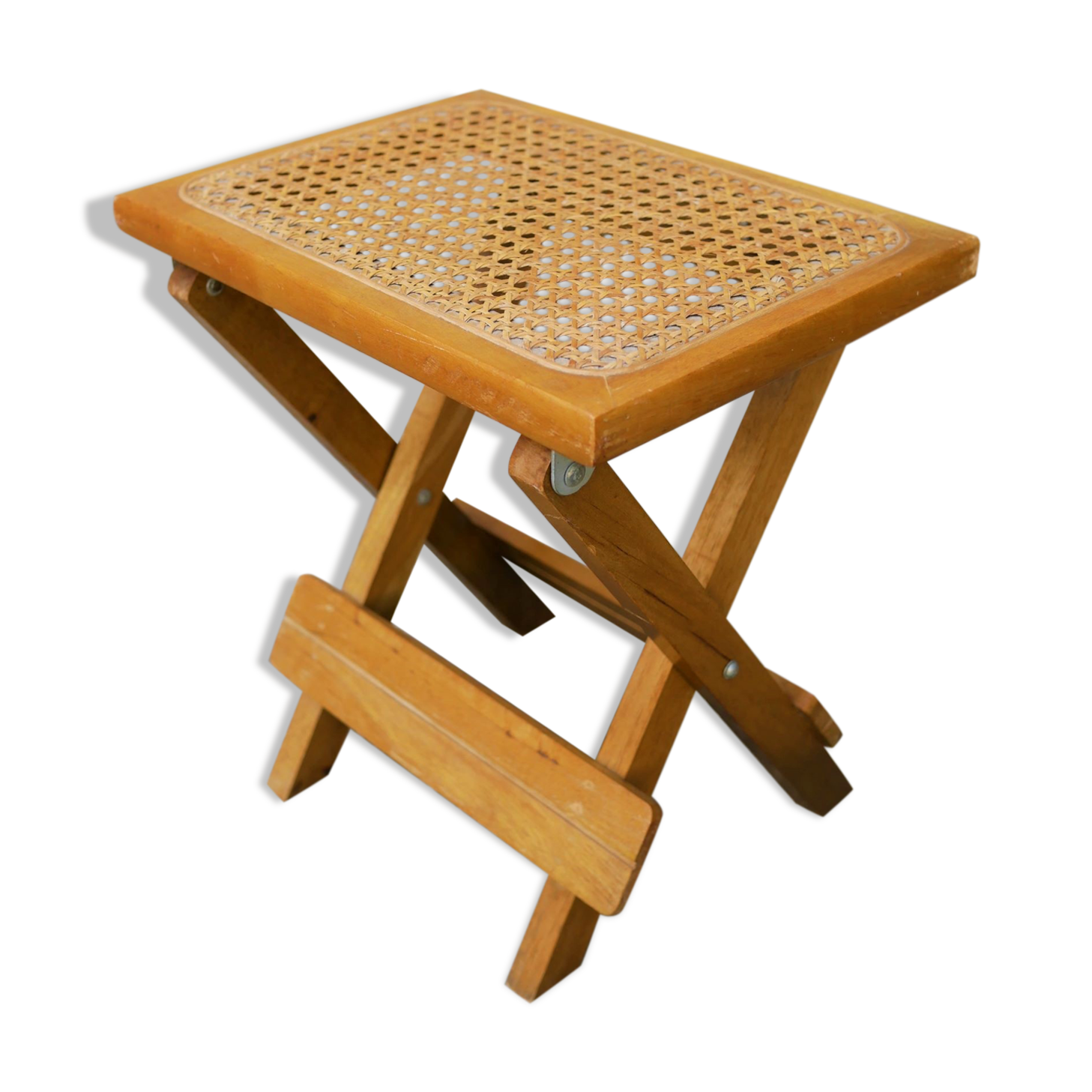 Wooden stool and folding caning