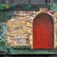Oil on canvas by Claude Claveau wall with red door 20th century