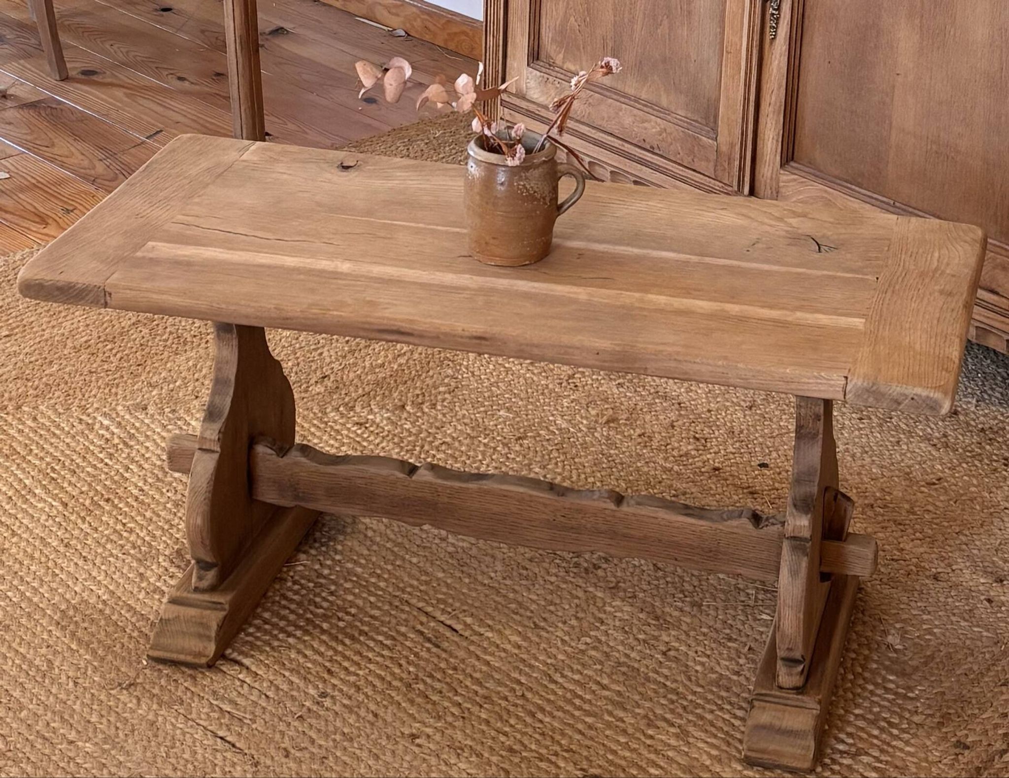 Ancient monastery coffee table in raw solid oak.