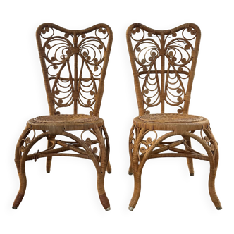Pair of Peacock rattan chairs