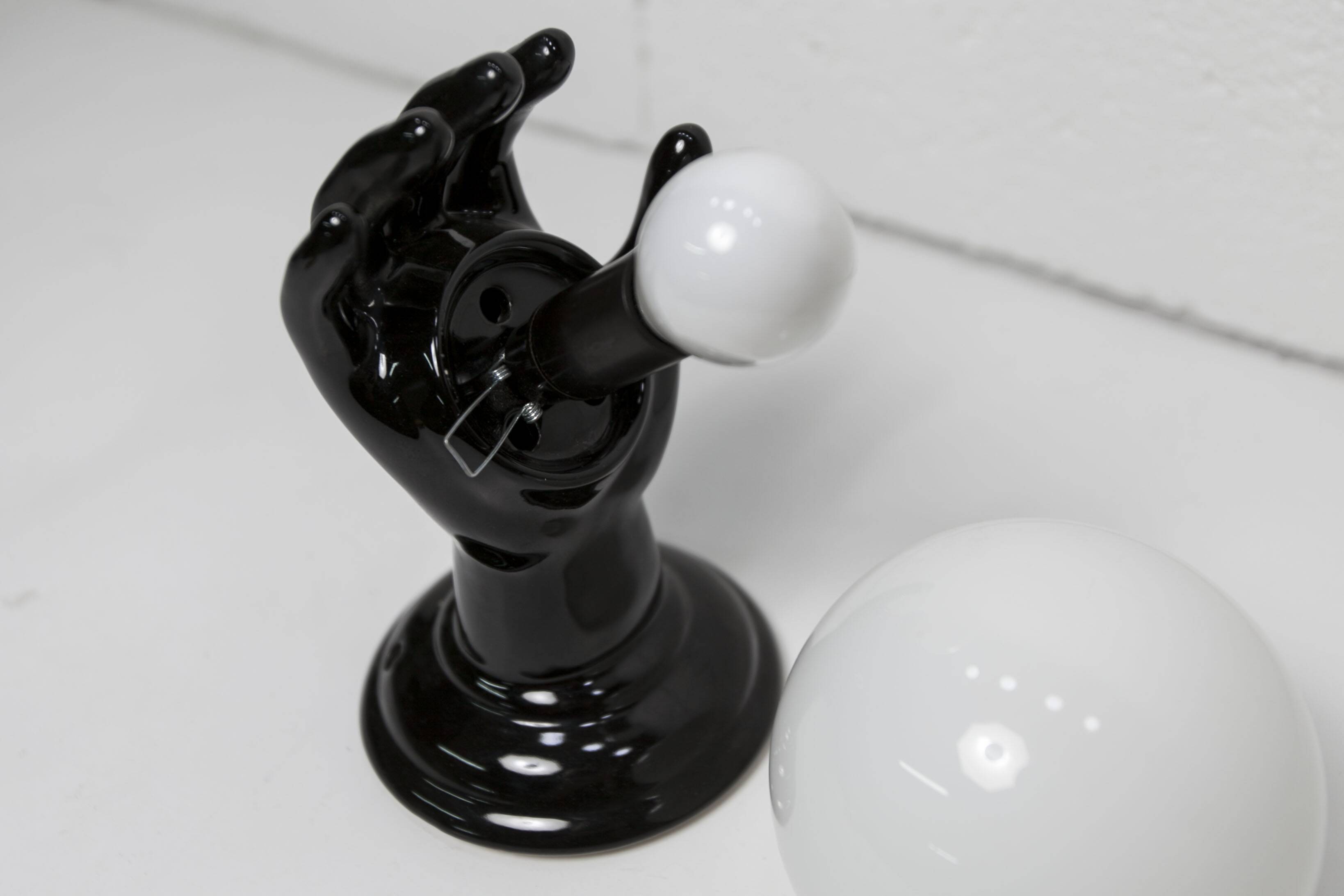 Main wall lamp in black ceramic 1960 original opaline globe