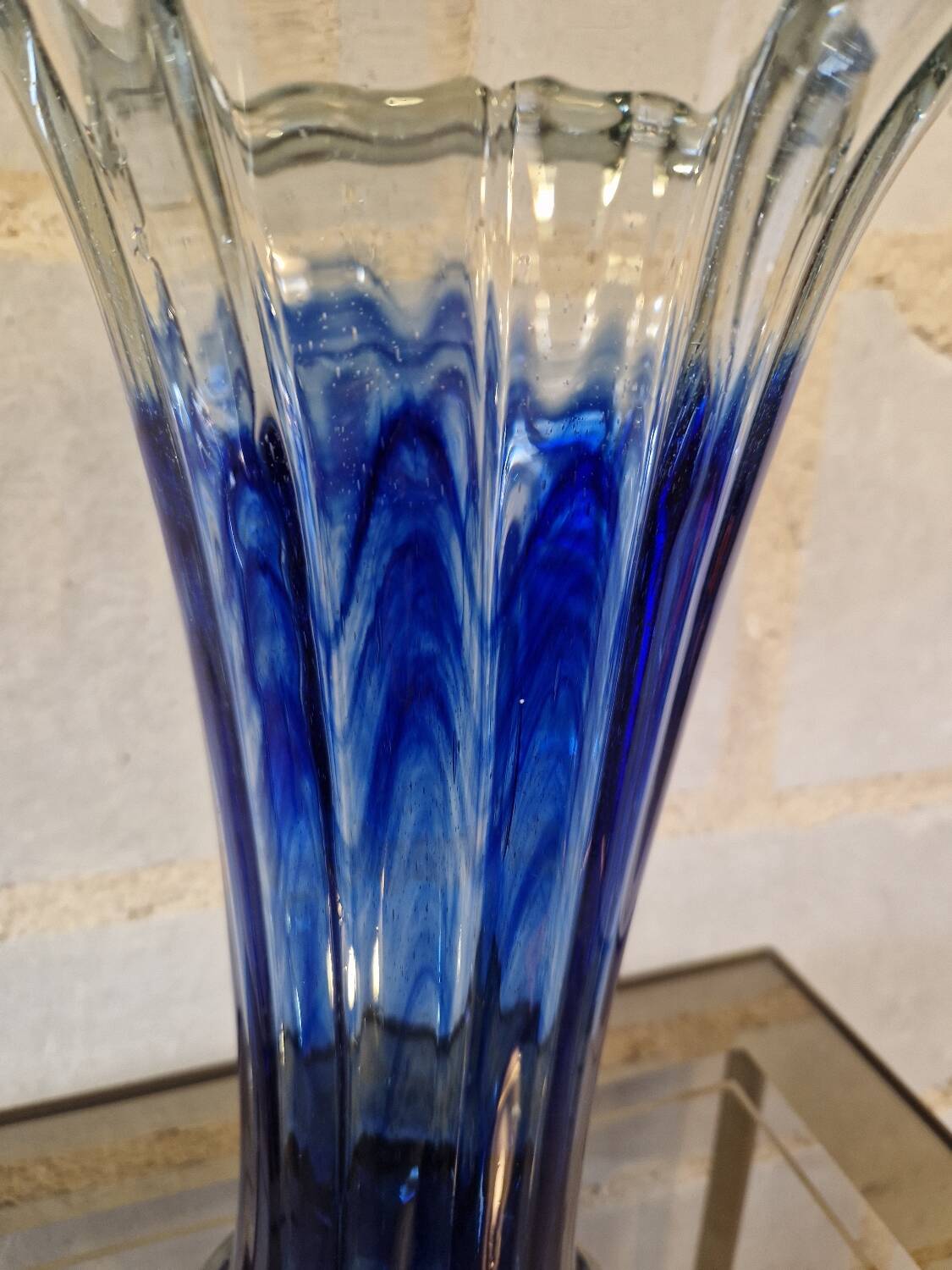 Ancient Blue and Transparent Murano Glass Vase