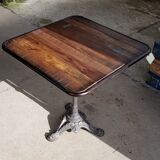 Wooden tray bistro table with old cast iron base