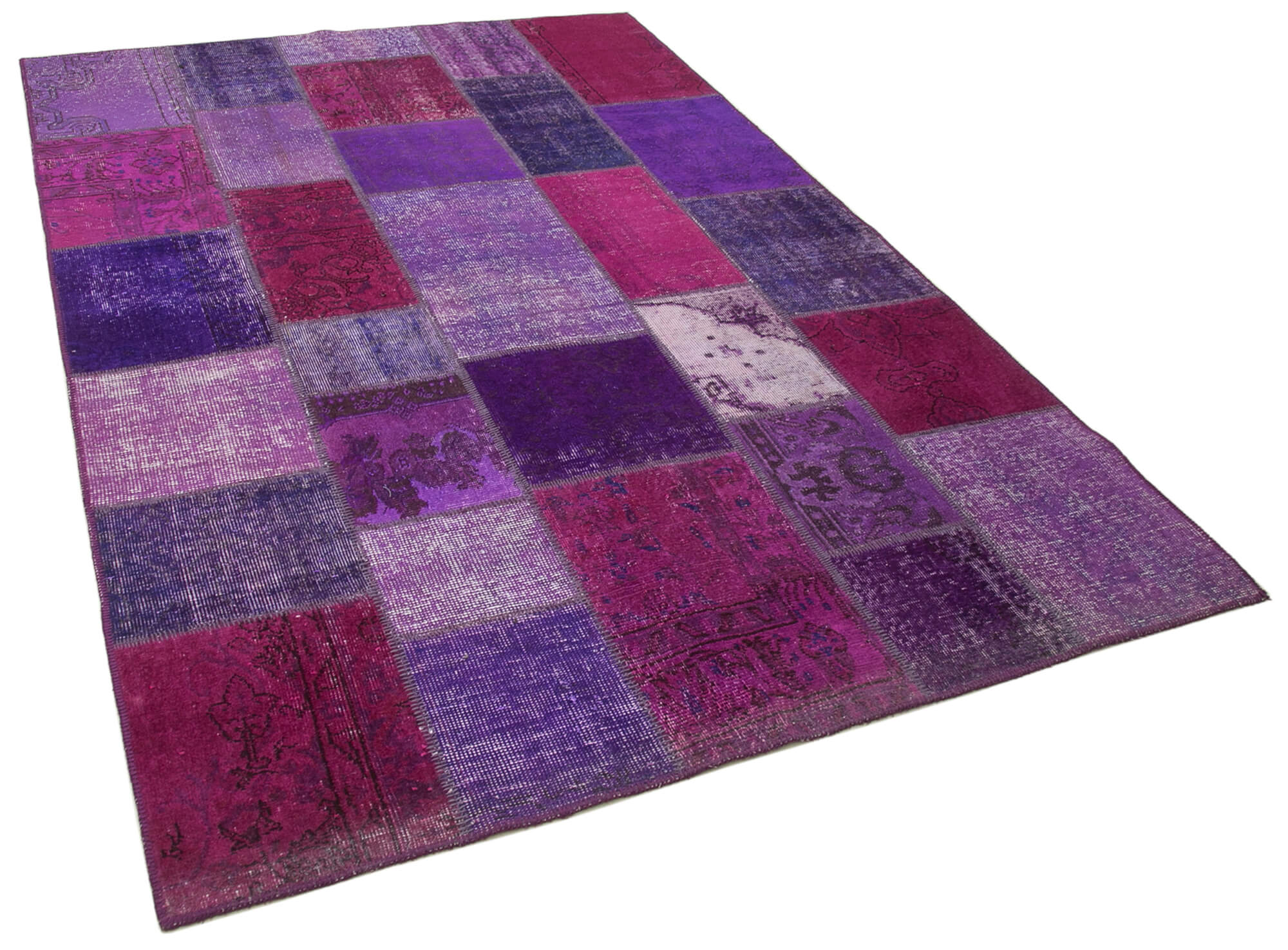 Hand-Knotted Turkish Vintage 172 cm x 247 cm Purple Patchwork Carpet