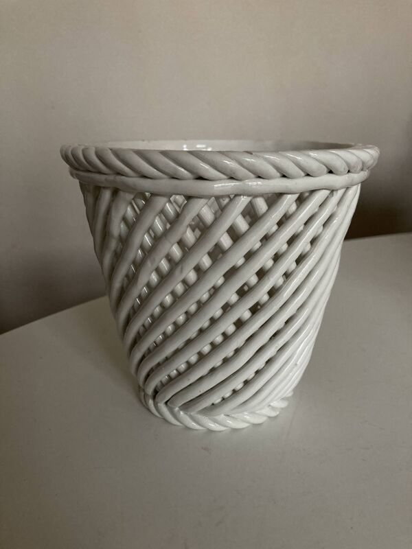 Cache pot XXL céramique tressée de Bassano 1960 numéroté travail italien