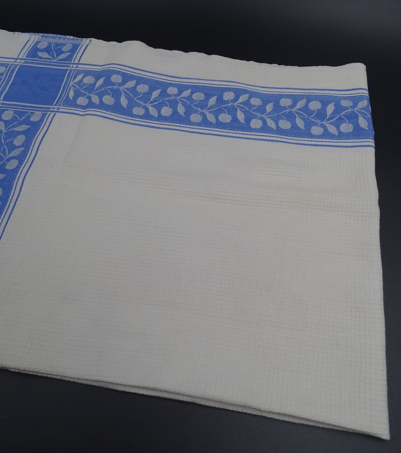 Lot of 2 old and cotton tea towels - Pretty blue friezes - Franges - Circa 1920-1930