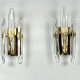 Pair of Sciolari sconces in glass and gilded brass. Italy 1970s