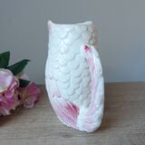Pichet barbotine white and pink owl – Vintage Japanese, signed Fratelli Gia