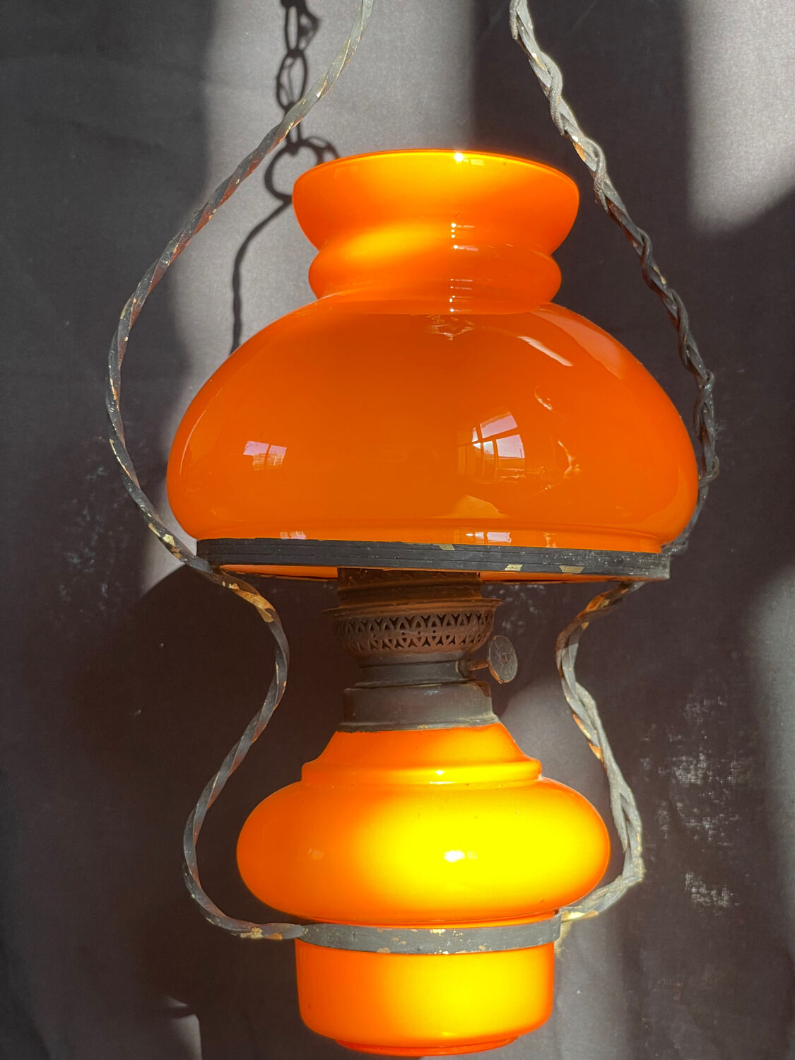 Pendant chandelier, vintage, opaline, Orange, 1970s