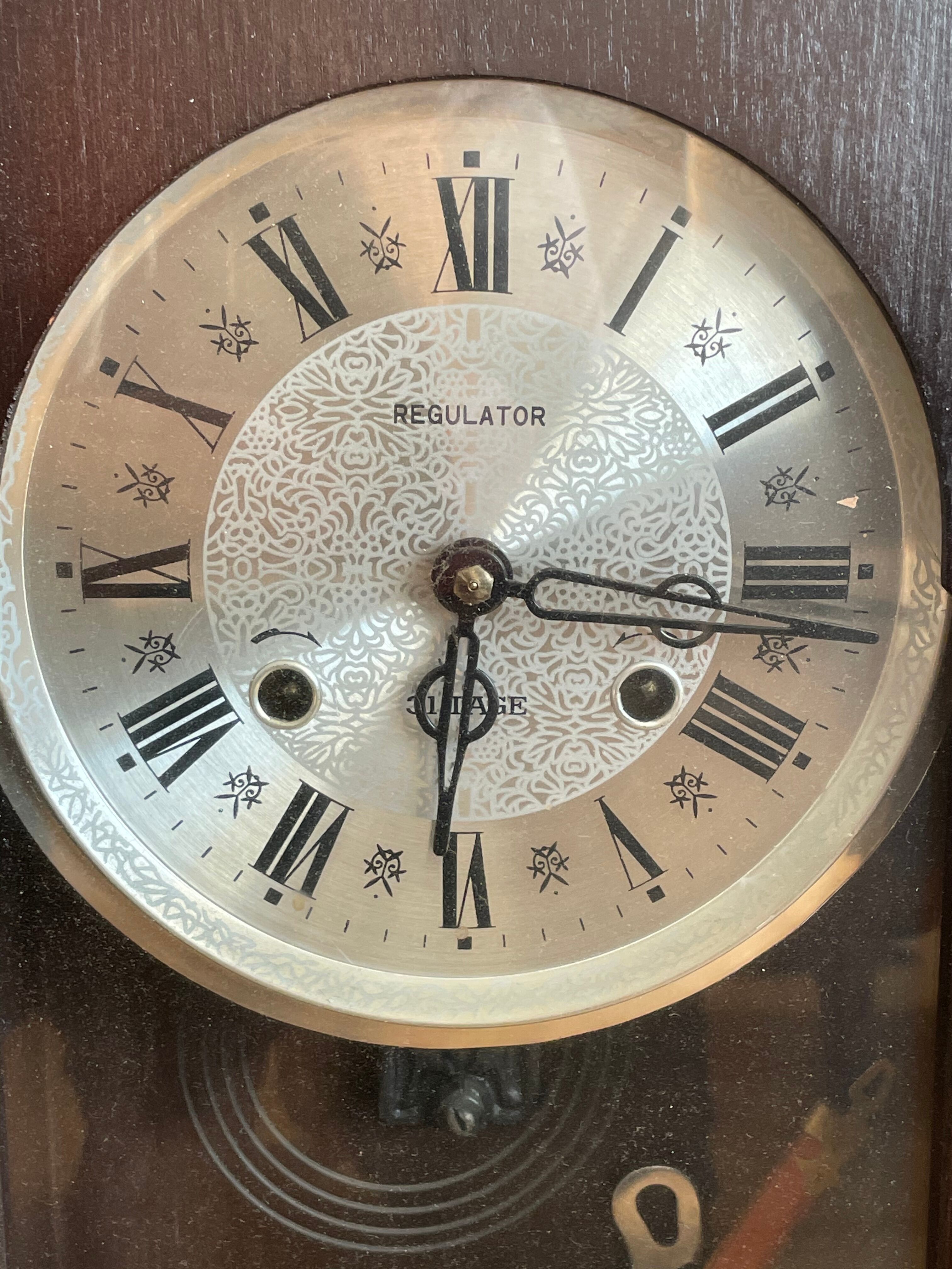 Pendule regulator 31 tage acier inoxydable bois, bronze, verre - xxe siècle