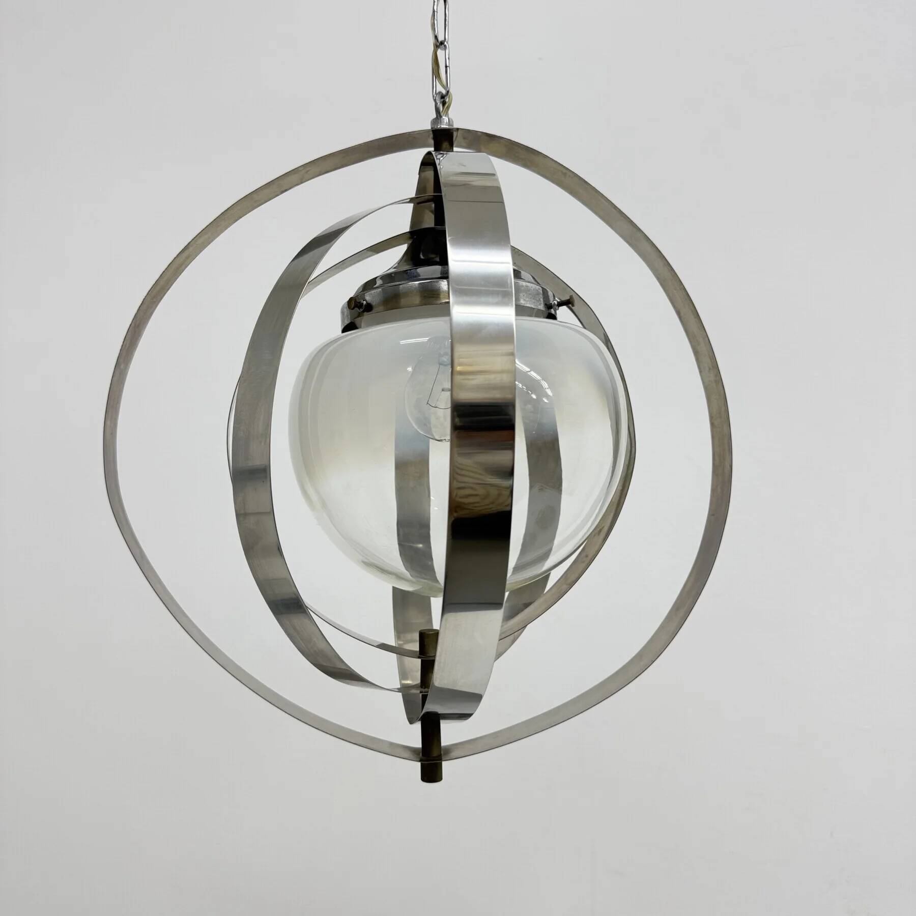Mid-century glass sphere hanging pendant glass lamp design 1970’s space age Italy