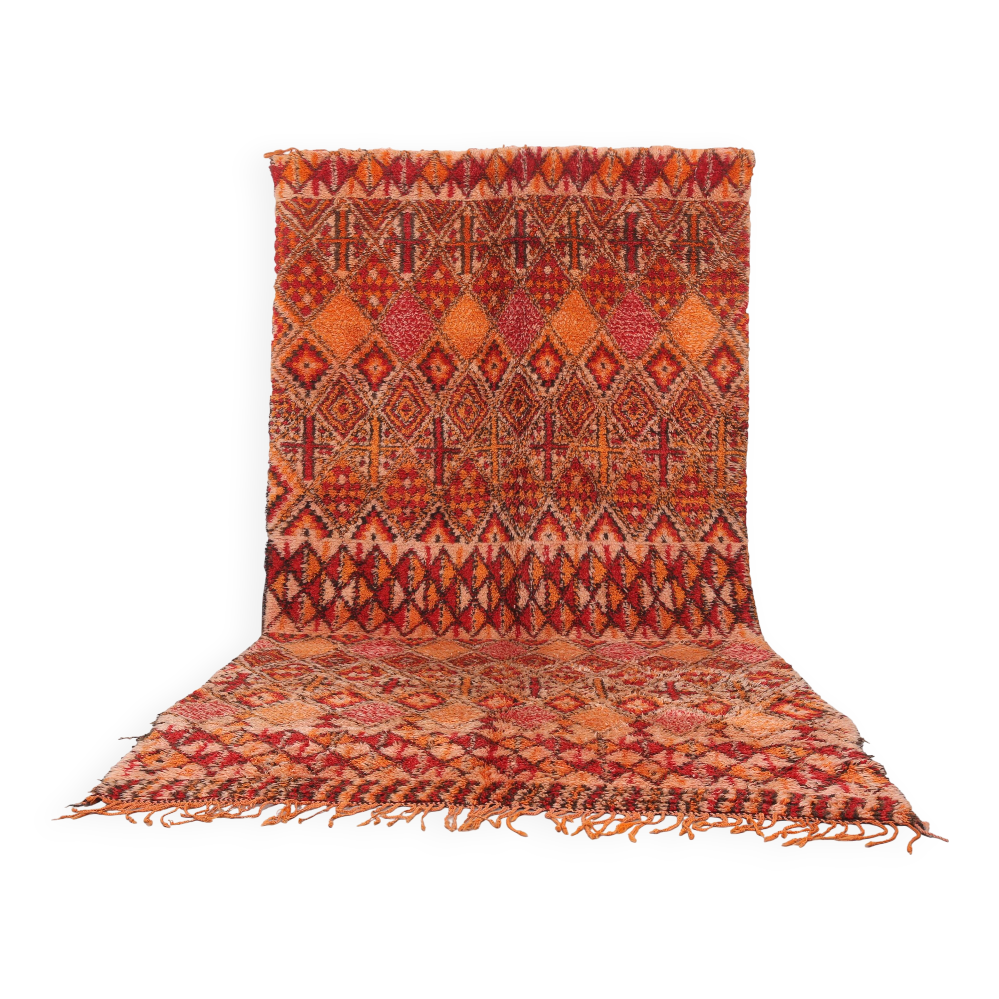 Tapis marocain vintage rare 203 x 392 cm - Tapis en laine berbère - Tapis ancien fait à la main