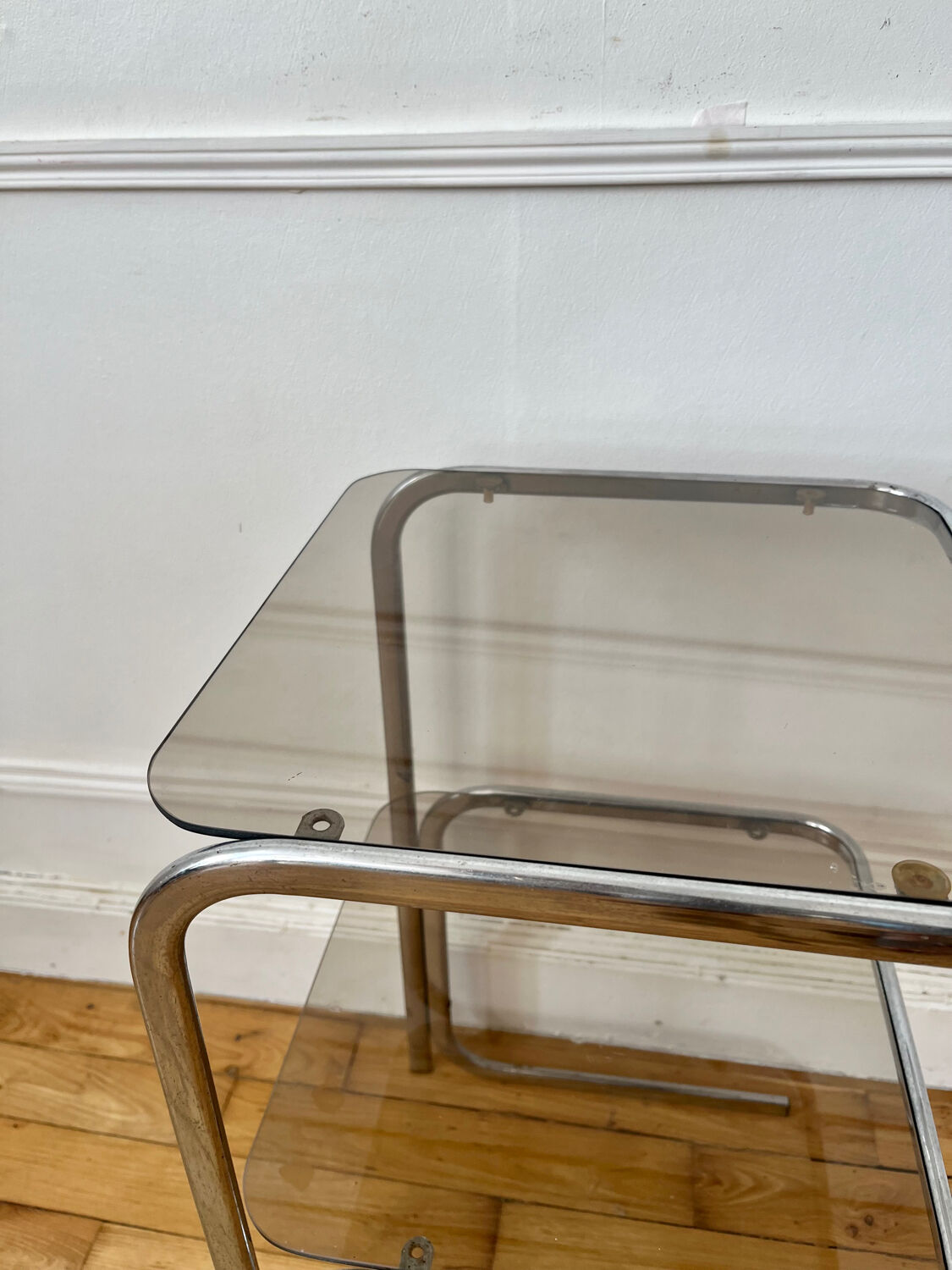 Vintage chrome and smoked glass side table