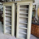 Magnificent pair of green painted fir bookcase display cabinet early 20th century