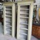 Magnificent pair of green painted fir bookcase display cabinet early 20th century