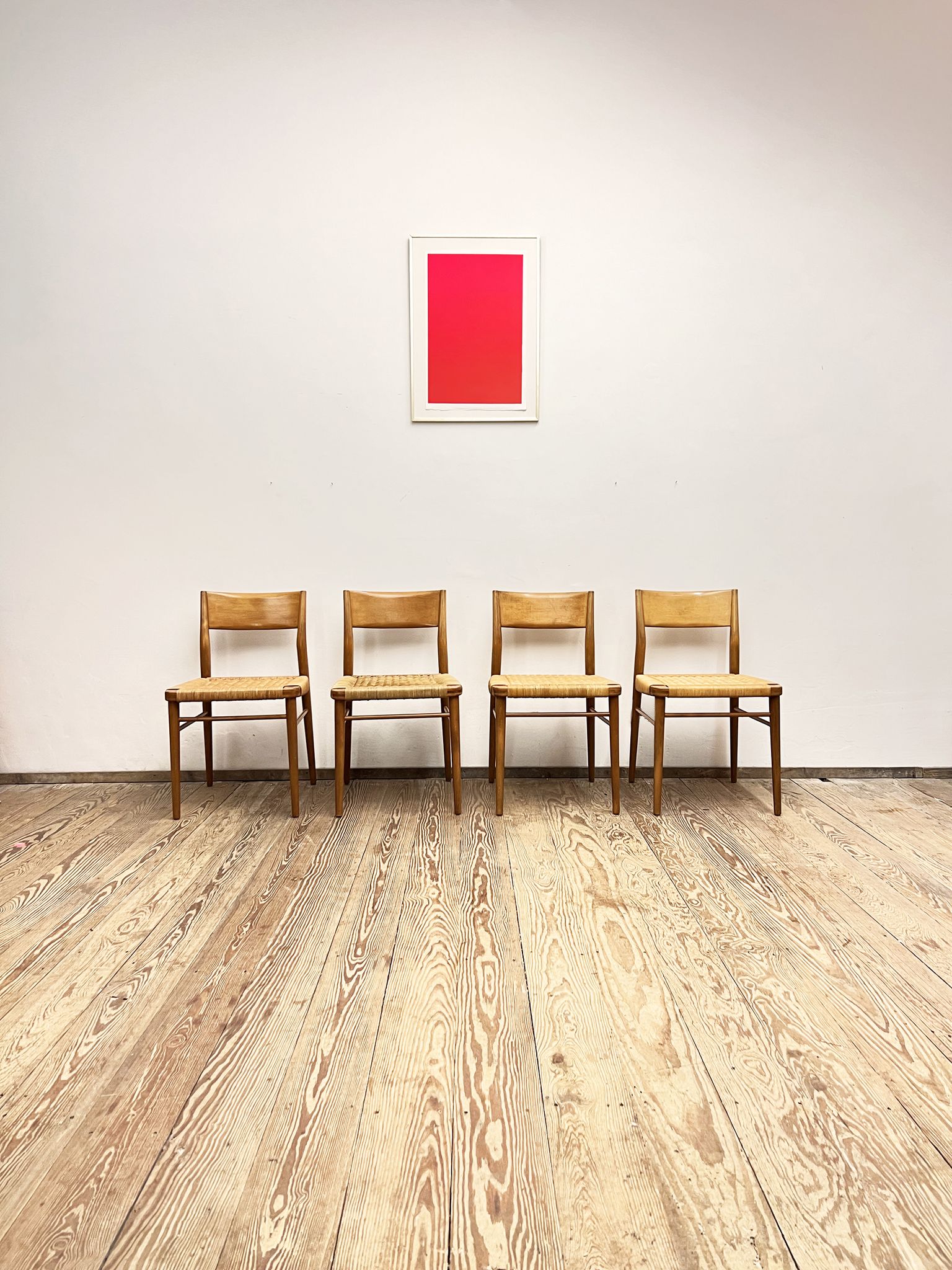 Mid century cherry wood dining chairs by Georg Leowald for Wilkhahn, Set of 4, Germany,1950s