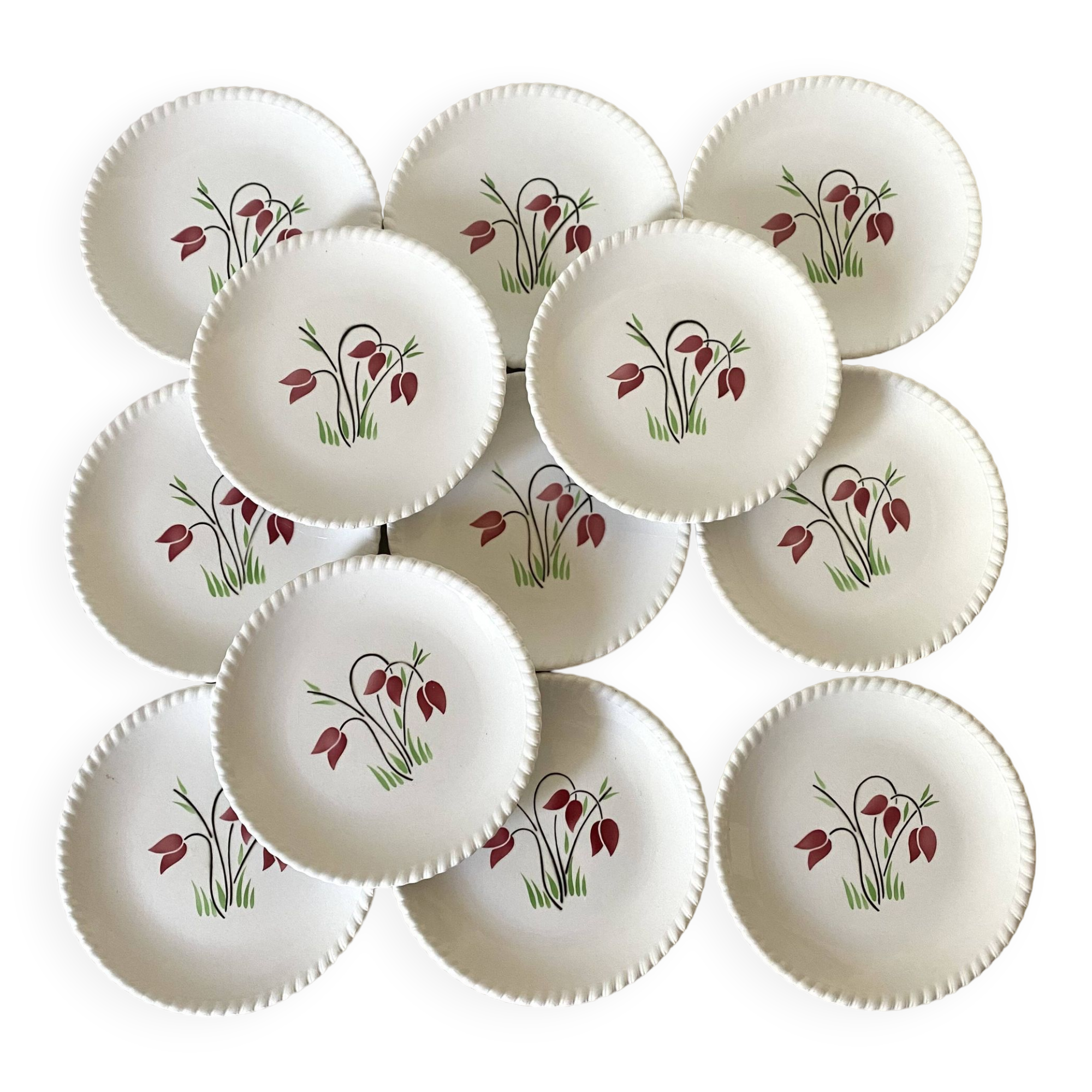 Porcelain dessert plates, Luneville Badonviller, tulip decor