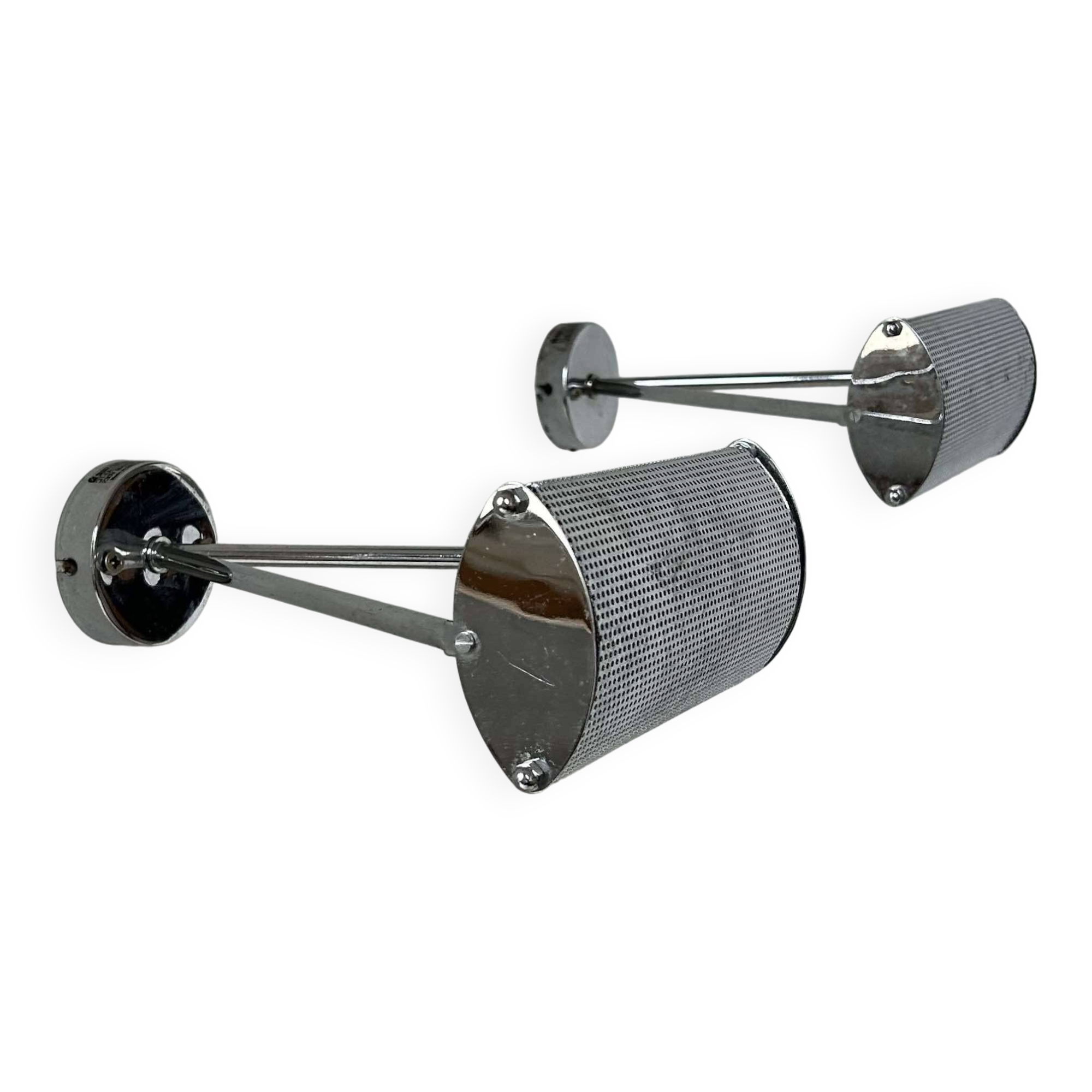 Pair of vintage adjustable wall lights, chromed metal, France 1970