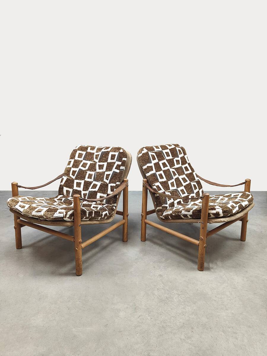 Vintage Swedish 'Junker' easy chairs Bror Boije Dux 'Safari style'