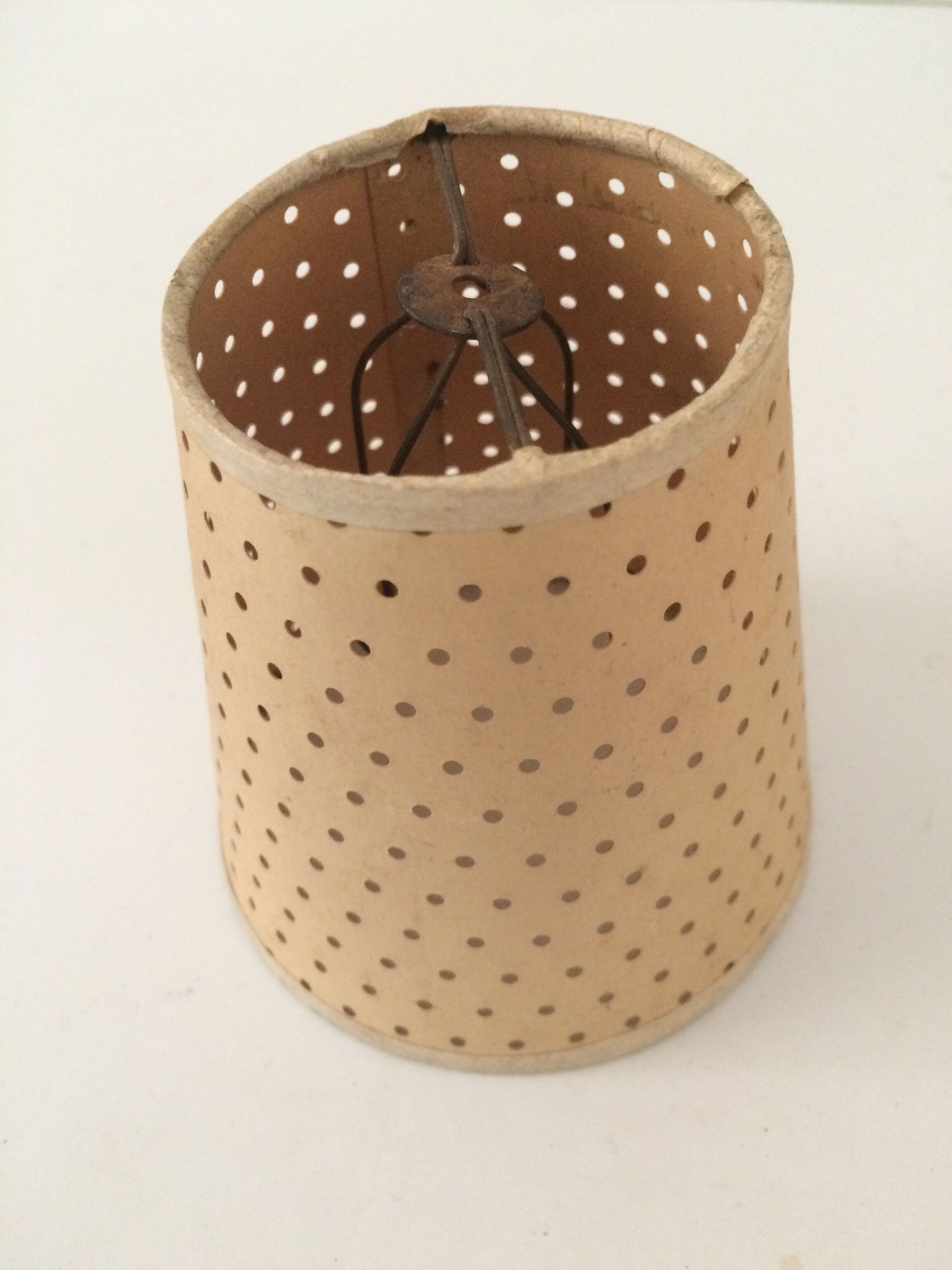 Mini lampshade with vintage perforated cardboard pliers