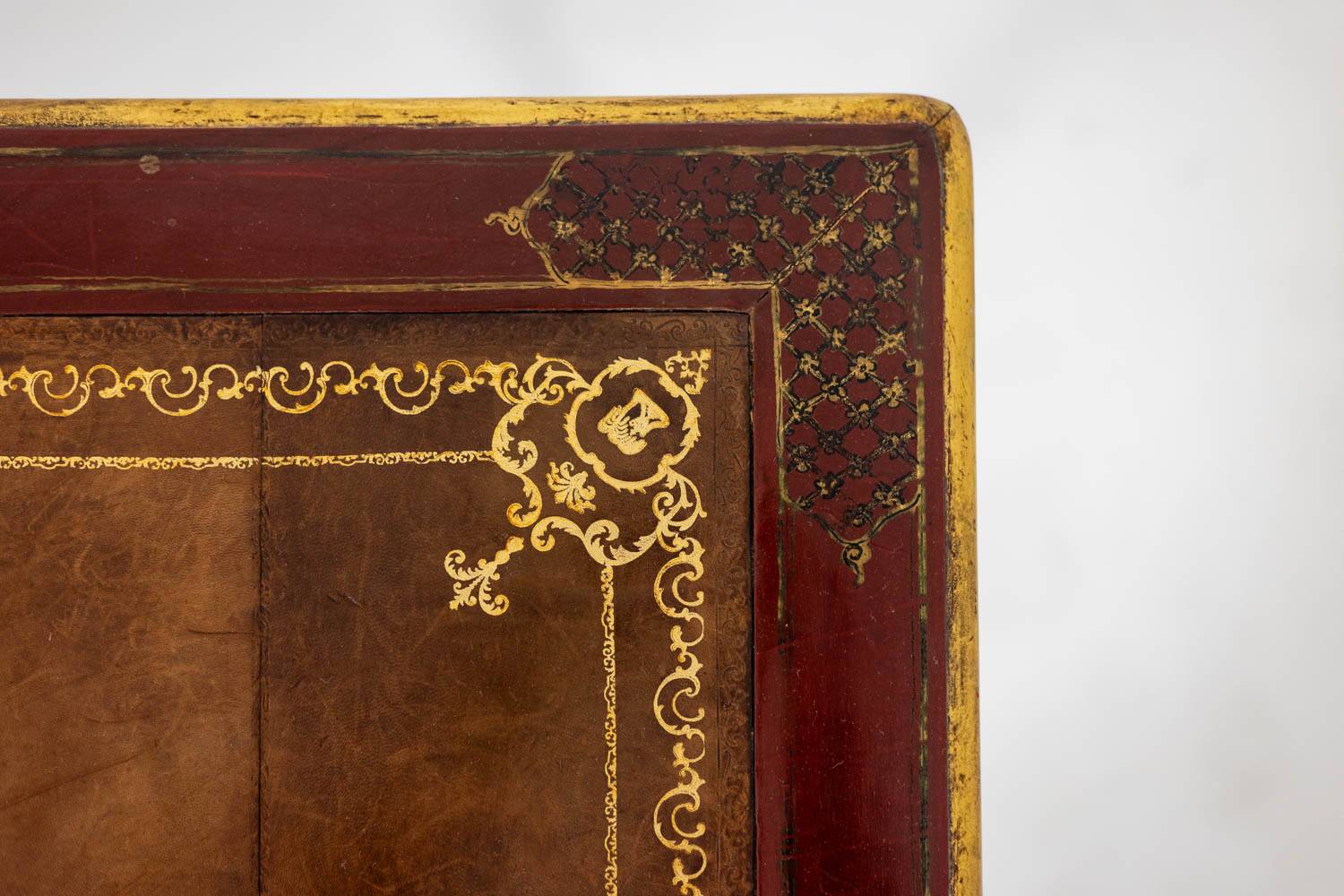 Louis XV style bureau plat with lake scene decoration. Circa 1800.